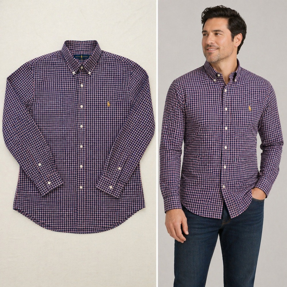 Ralph Lauren Mens XXL Slim Fit Navy Plaid Button‎ Down Shirt New 710630001001